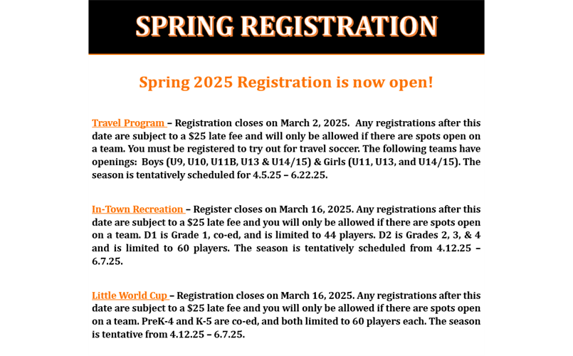 Spring 2025 Registration is OPEN!